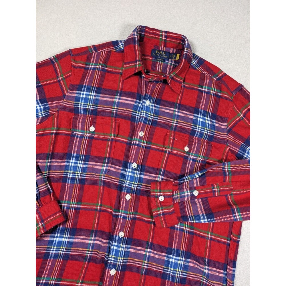 Polo Ralph Lauren Men's L Classic Fit Plaid Twill Workshirt Royal Blue/Red Multi